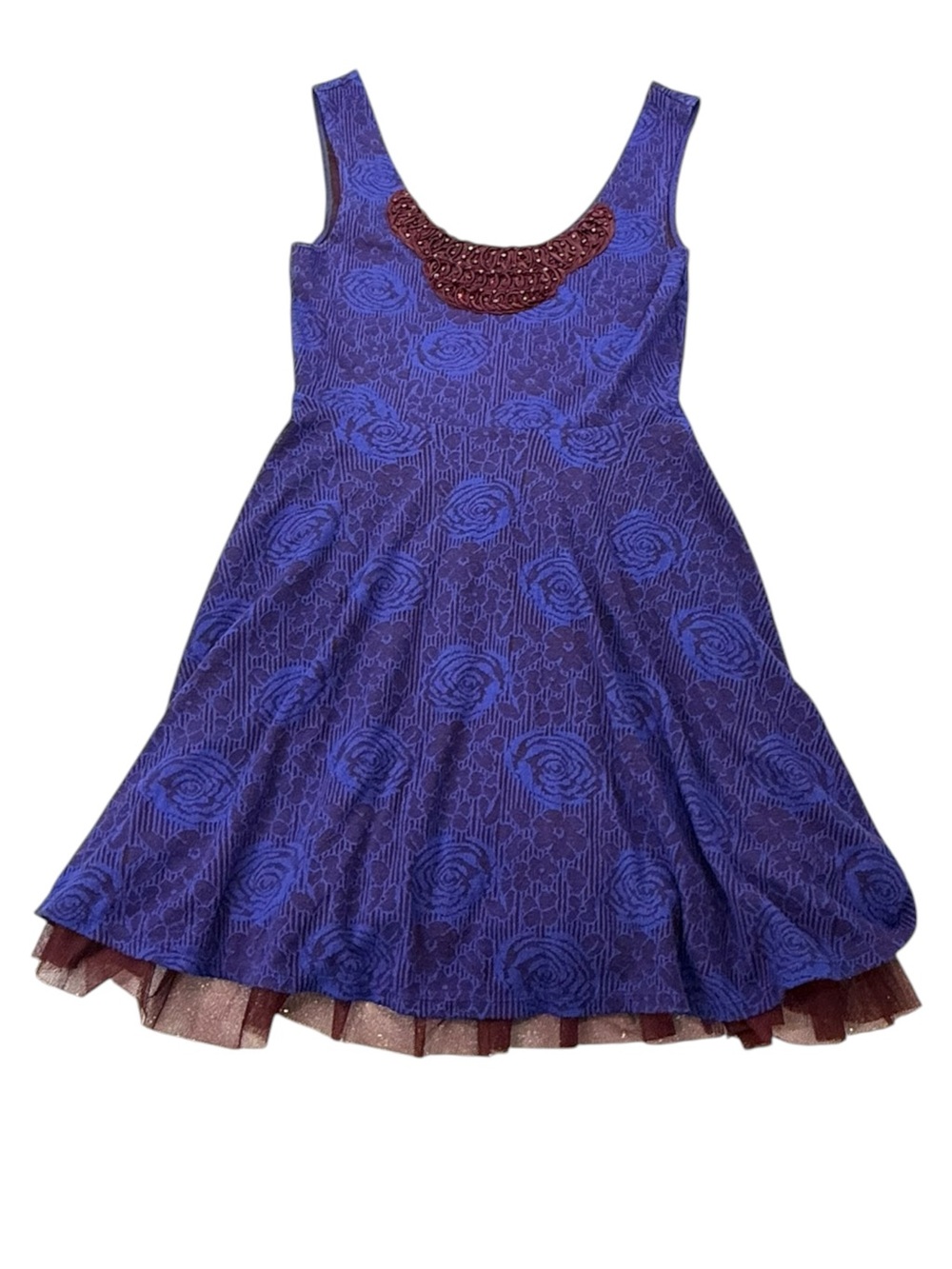Free People Fit & Flare Cobalt Blue Mini Dress‎ Beaded Neckline Size Medium